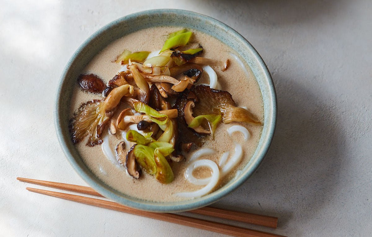 30 Minute Creamy Sesame Miso Ramen with Crispy Mushrooms. - Half